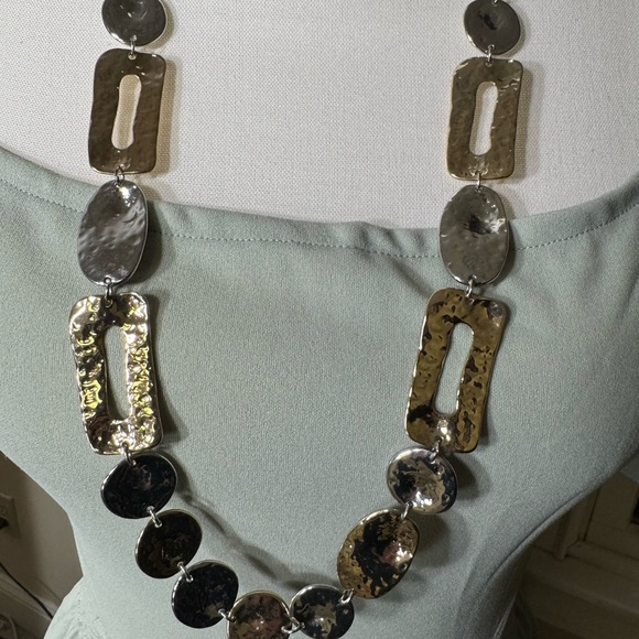 Gold and Silver Statement Necklace array of shapes - Picture 2 of 3